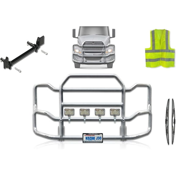 Kozak Semi Truck Chrome Deer Brush Guard for International LT625 with Plastic Bumper