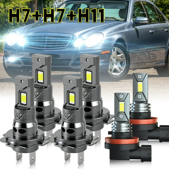 Quayub LED Headlight High Low Beam   Fog Light Bulbs Combo 6500K For Mercedes-Benz E350 E320 E550,Pack of 6