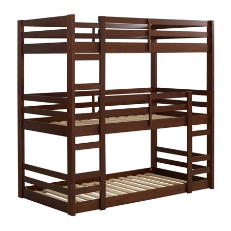 Solid Wood Triple Bunk Bed Walnut Walmart Com