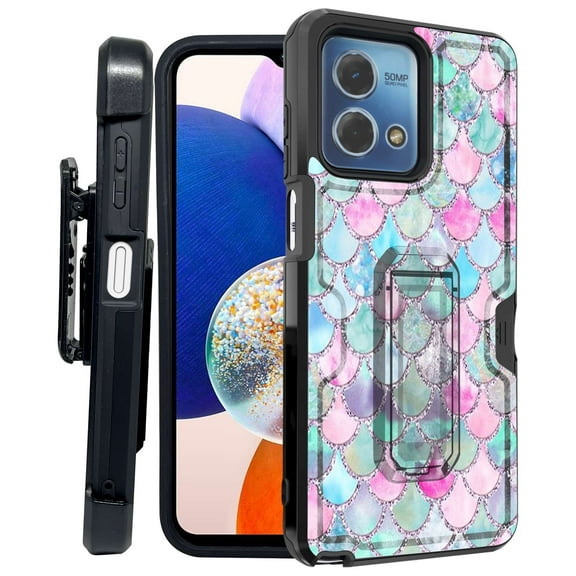 ANJ  Rugged Shockproof Kickstand Hybrid Case with Card Slot and Holster   Tempered Glass Cover for Motorola Moto G Stylus 5G (2023) - Mermaid Scales
