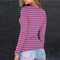 thumbnail image 5 of EchfiProm Womens Long Sleeve Tops Slim Winter Striped Hot Pink Crew Neck Ribbed T-Shirt for Ladies, 5 of 8