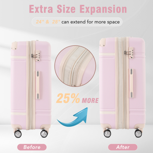 ACE-Travel,20"24"28" Luggages Sets and 12" Cosmetic Case(4PCS),Expandable 25%,with TSA Lock,Spinner Wheels,Telescopic Handle,Wrapped Corner,Durable,Lightweight,Hardshell(ABS) Suitcase Sets(Light Pink)