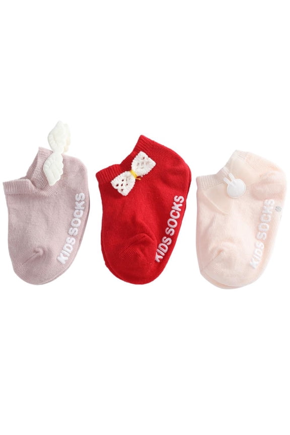 0-5T 3 Pair Baby Girls Socks, Infant Cotton Lace Bow Anti Slip Floor Socks