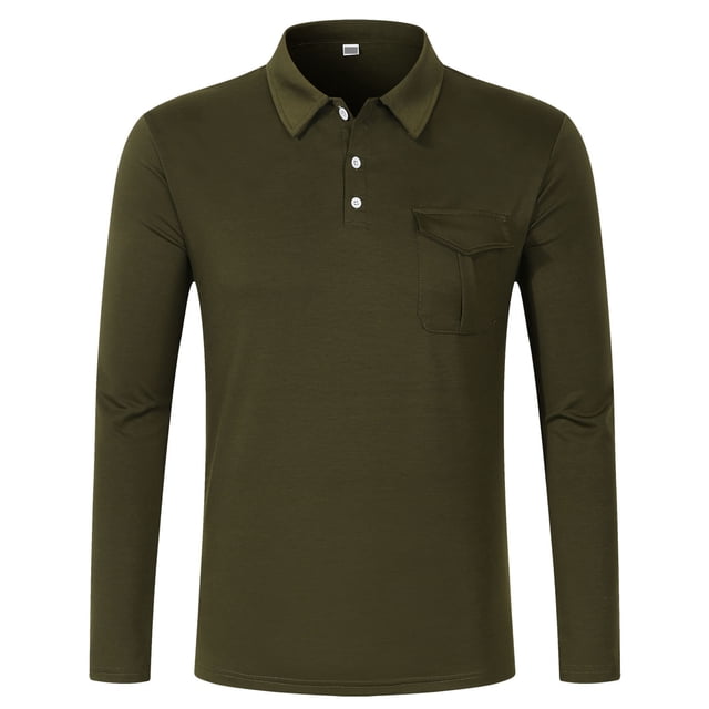Blusa y camisa de manga larga con cuello vuelto para hombre, informal, de moda, con botones y bolsillo.