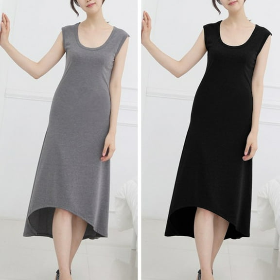 Jacenvly New Pregnant Women Dress Sleeveless Solid Casual Dresses for Women Elastic Waistband Casual Round Neck Long Pregnant Clothes Woman Black Xl Maternity Shapewear for Dresses