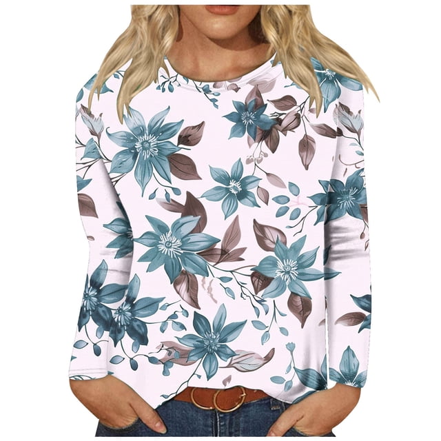 Pisexur Hauts d'Automne pour Femmes Sweat-Shirt à Manches Longues Col Rond Mode Graphique Floral Sweat-Shirts Décontractés Amples Pull à Capuche Grande Taille Sweat-Shirts pour Femmes S-3TG