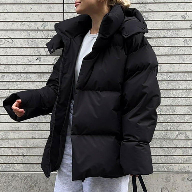 Womens Hooded Quilted Puffer Jacket, Mid-Length Padded Warm Winter