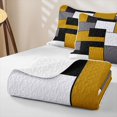 thumbnail image 4 of Castle Fairy Mid Century Block Composition Quilt King 3 Pieces,Minimalism Geometric Panel King Coverlet Set,Ochre Gray Black,1 Bedspread and 2 Pillowcases, 4 of 7