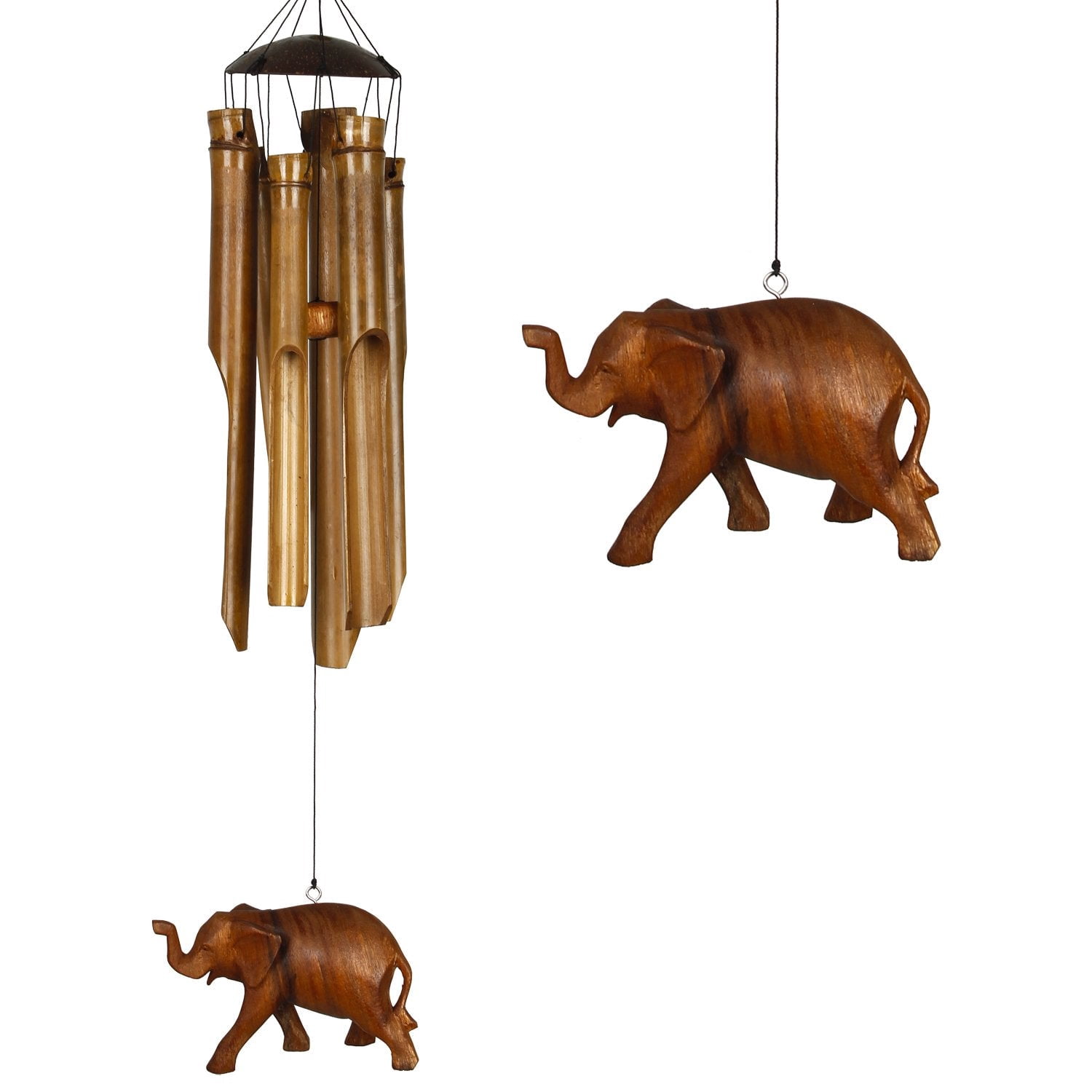 Woodstock Windchimes Half Coconut Chime Elephant, Wind Chimes For Outside, Wind Chimes For Garden, Patio, and Outdoor Décor, 24"L