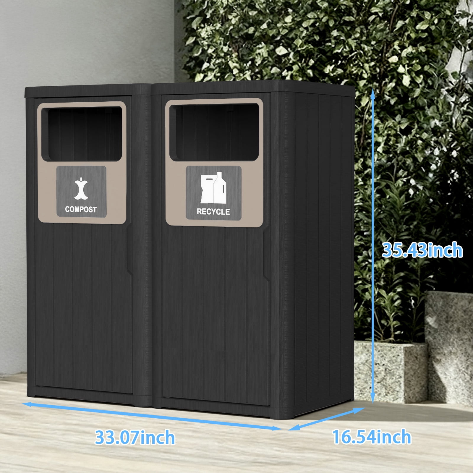 MAYEERTY 2x80L Outdoor Dual-Bucket Sorting Waste Bin (Compost & Recycle), Weather-Resistant Trash Can for Patio Yard Garden