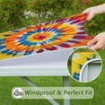 thumbnail image 6 of Colorful Rainbow Tie Dye Spiral Pattern Square Fitted Tablecloth with Elastic Edge,Square Table Cover,Washable Elastic Table Cover for Home Kitchen Party Decor 34"x34", 6 of 6