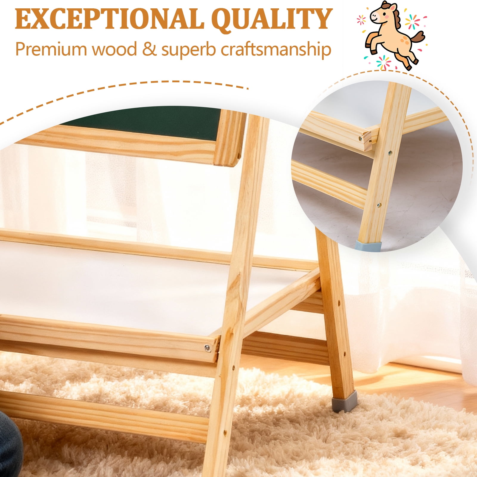 EVGTTI Art Easel for Kids, Adjustable Double-Sided Magnetic Easel, Wooden Kids Art Easel with Shelf, Safe Learning Toy for Boy & Girls