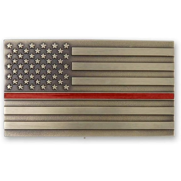 Indiana Metal Craft Thin Red Line Belt Buckle Solid Brass with Enamel Made in USA
