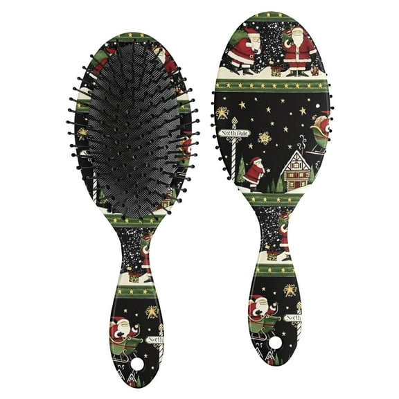 Black Christmas Santa Pattern Hair Brush,Girls Detangling Hair Brush,Glide Through Tangles with Ease for Wet & Dry Hair,8.8"X2.8"