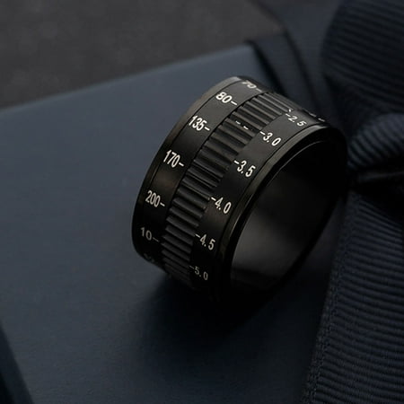 Image of metal ring 1PC 12MM Titanium Steel Ring Rotating Camera Lens Ring Stylish Finger Ring Creative Camera Lens Finger Ring Unisex Finger Ring Size 10 Black