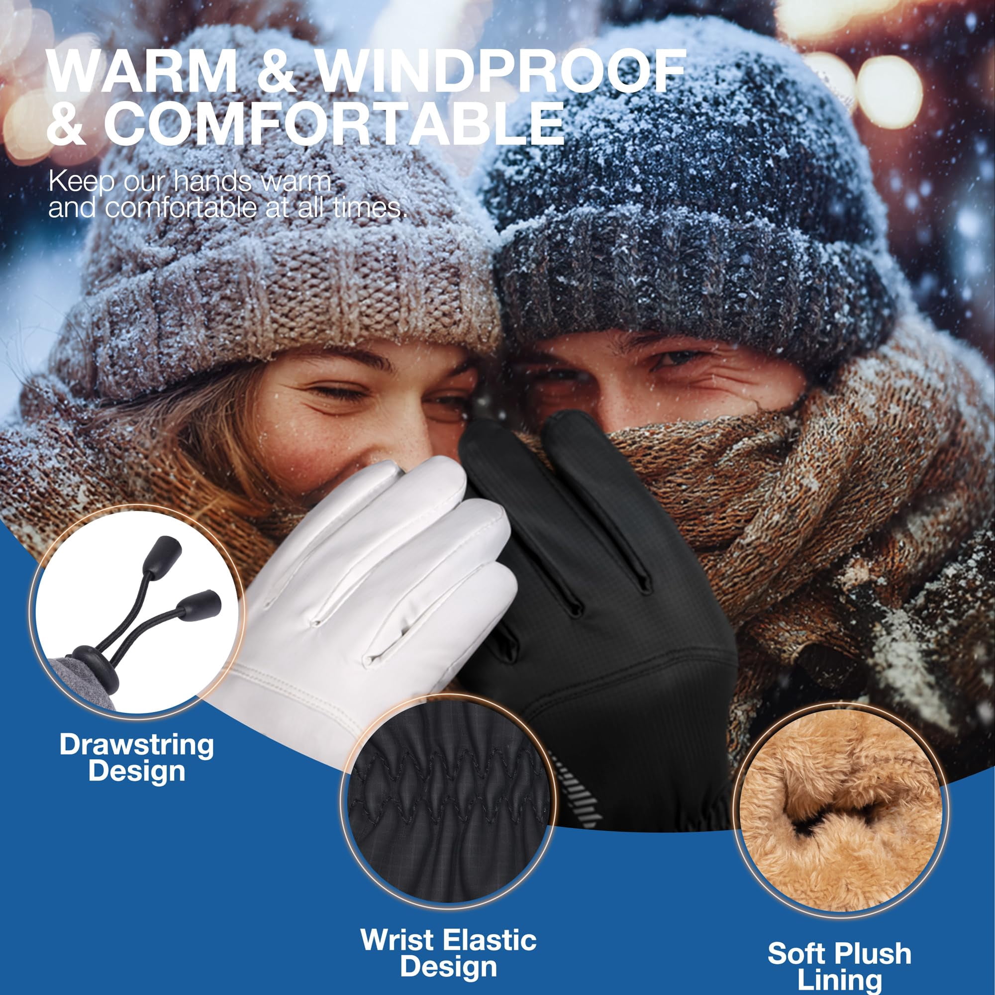 Winter Waterproof Warm Gloves Women Men With Touchscreen Fingers  Ski Snow Windproof For Cold Weather Thermal Running Hiking Driving Cycling Outdoor Sports Daily Work