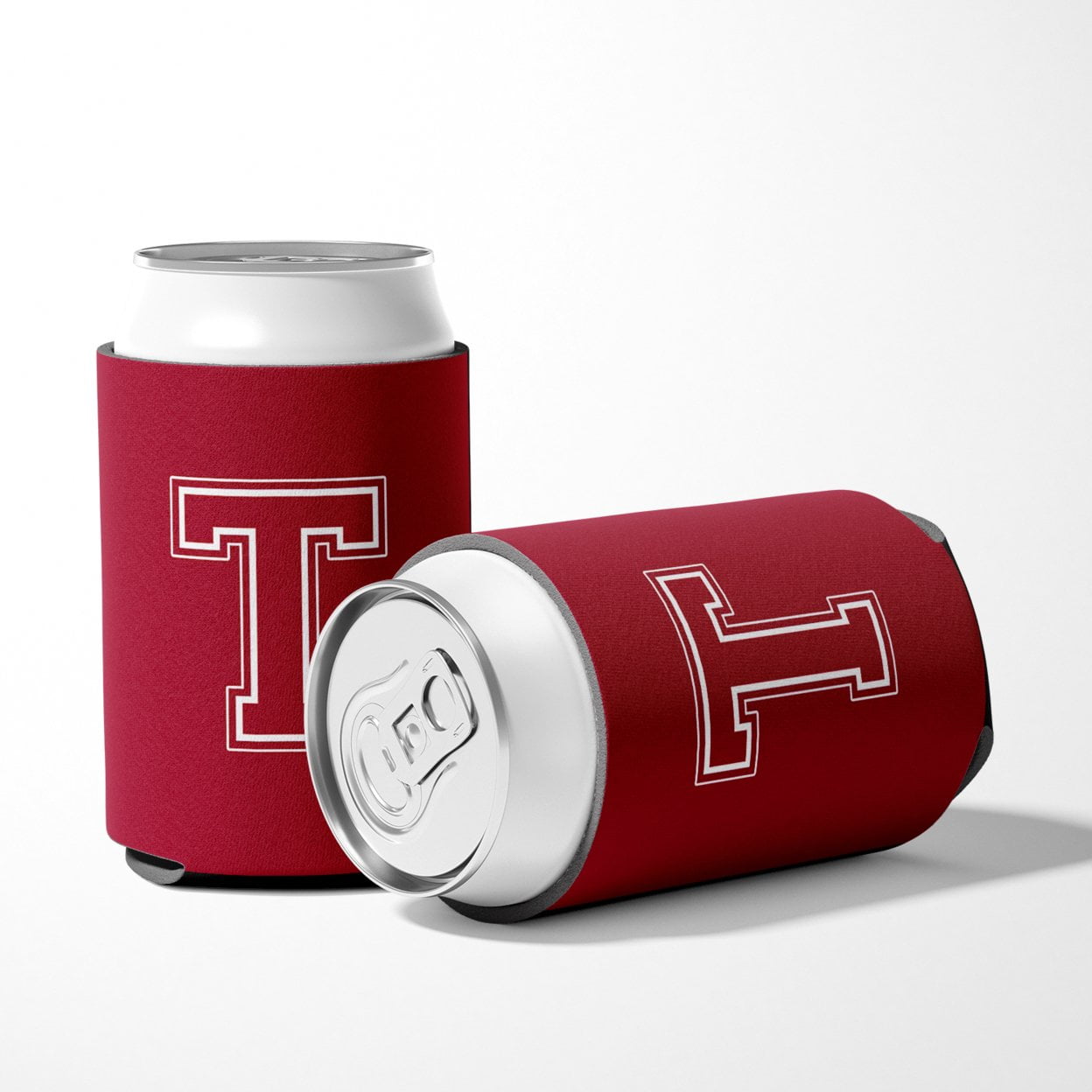 Letter T Initial Monogram - Maroon and White Can or Bottle Hugger