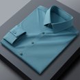 thumbnail image 2 of Camisa de vestir para hombre, sin arrugas, fácil cuidado, color puro, solapa, manga larga, blusa de negocios para el trabajo en casa, 2 of 4