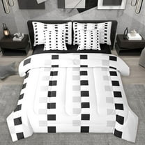 Homewish Female Men Adults Geometric Plaid Twin Bedding Sets 7-Piece,Black White Grey Bedding Comforter Set Microfiber,Minimalist Grid Checkered Breathable Sheet Sets,Luxury Bedroom Decor,Reversible