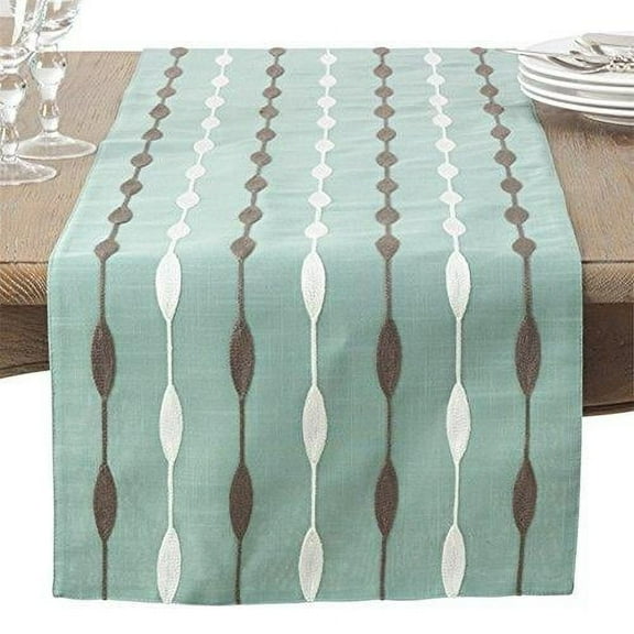 Fennco Styles Modern Embroidered Design Table Runner 16 x 70 Inch - Aqua Table Cover for Home, Dining Table, Banquet, Family Gathering and Special Occasion