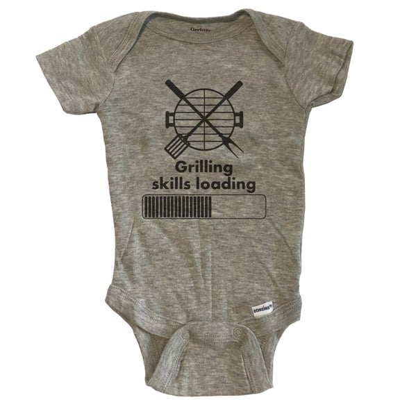 Grilling Skills Loading Funny BBQ Baby Bodysuit - Grey