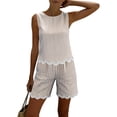 thumbnail image 5 of Women's Striped Two-Piece Sleeveless Patchwork Trimmed And Shorts Casual Summer Set, 5 of 6
