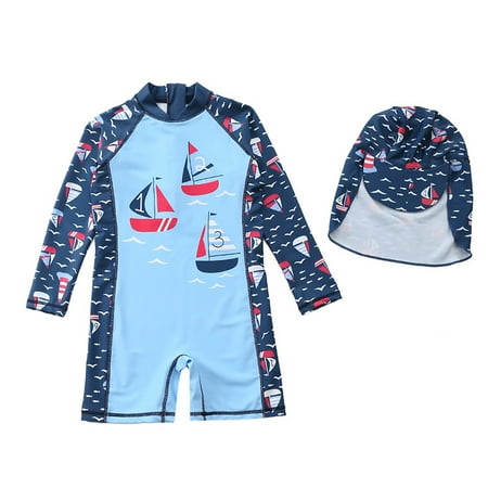 

Baby/Toddler Boys Swimsuit One Piece Kids Zipper Bathing Suit Swimwear with Sun Hat Rash Guard Surfing Suit UPF 50+