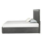 Zoko King Bed with Panel Style Headboard, Chrome, Ash Gray Solid Wood