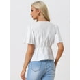 thumbnail image 4 of Unique Bargains Women's Peplum Ruffle Sleeve Bow Tie Decor Deep V Neck Sexy Blouse Top XL White, 4 of 6