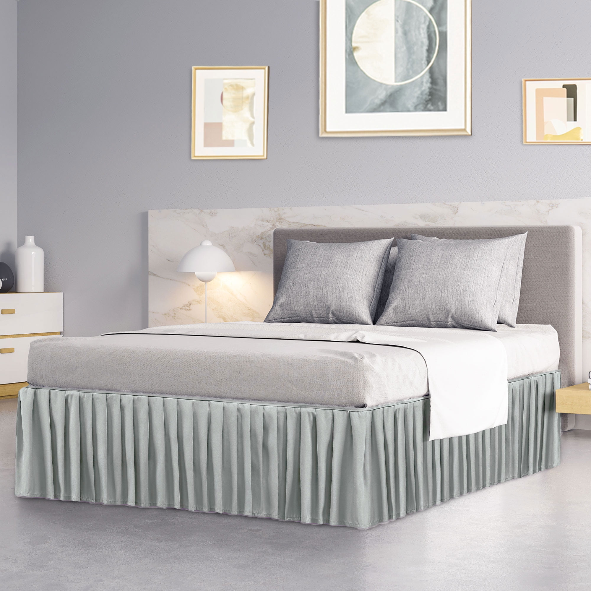 PiccoCasa Polyester Bed Skirts with 14" Drop Dust Ruffle, Gray Queen