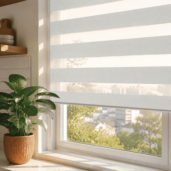 Light Grey 20"W x 72"H Cordless Light Filtering Dual Layer Zebra Window Shades