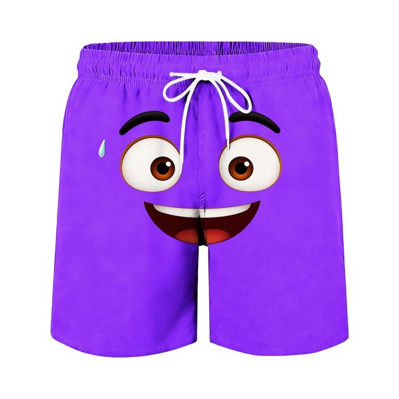 CYRBOKO Boys Beach Shorts, Quick-dry Drawstring Elastic Waist Holiday Funny Shorts for Summer Purple Size 7-8 T