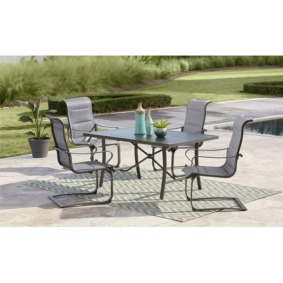 COSCO Outdoor Living 5 Piece SmartConnect Dining Set with Padded Motion Chairs, Gray Frame, Gray Fabric