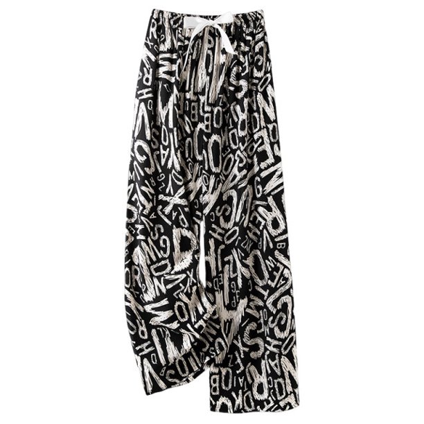 Pantalones de Piernas Anchas Casuales para Mujeres Impresión de Moda Pantalones de Longitud Completa Elásticos Regulares para Uso Casual