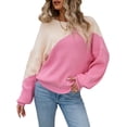 thumbnail image 3 of Liacowi Women Juniors Knitted Sweater Long Sleeve Contrast Color Pullover Retro Jumpers Tops Fall Loose Knitwear for Teen, 3 of 9