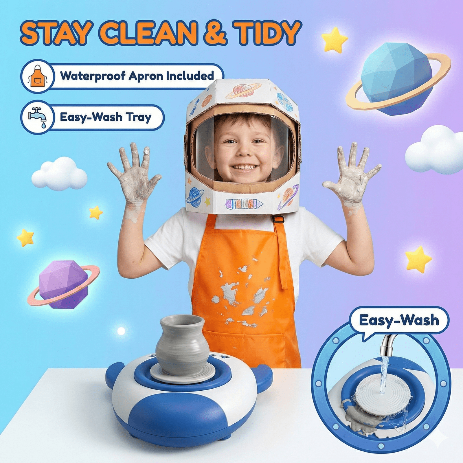 Ejoyoyin Pottery Wheel for Kids, Easy Crafts Complete Pottery Kit for Kids Beginners Ages 6+, Mini Clay Kit with Sculpting Tools, Ideal Birthday Gift