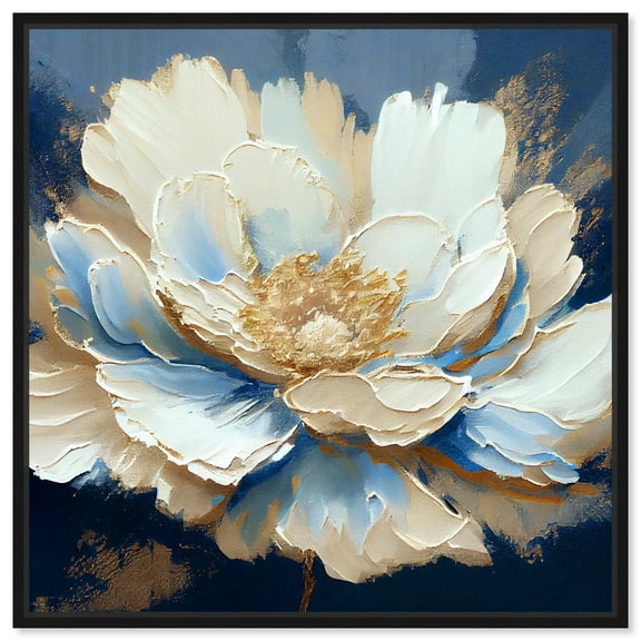 Plenitude Navy Canvas Light Colors Flower Art Prints by Art Remedy, Black Frame, 40" x 40"