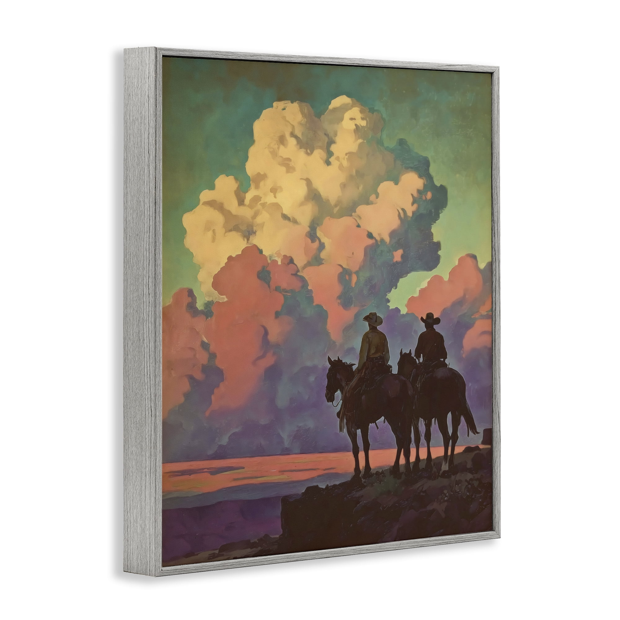 Stupell Industries Cowboys Silhouetted Against Clouds Gray Framed Giclee Art, design by Arlington Prints