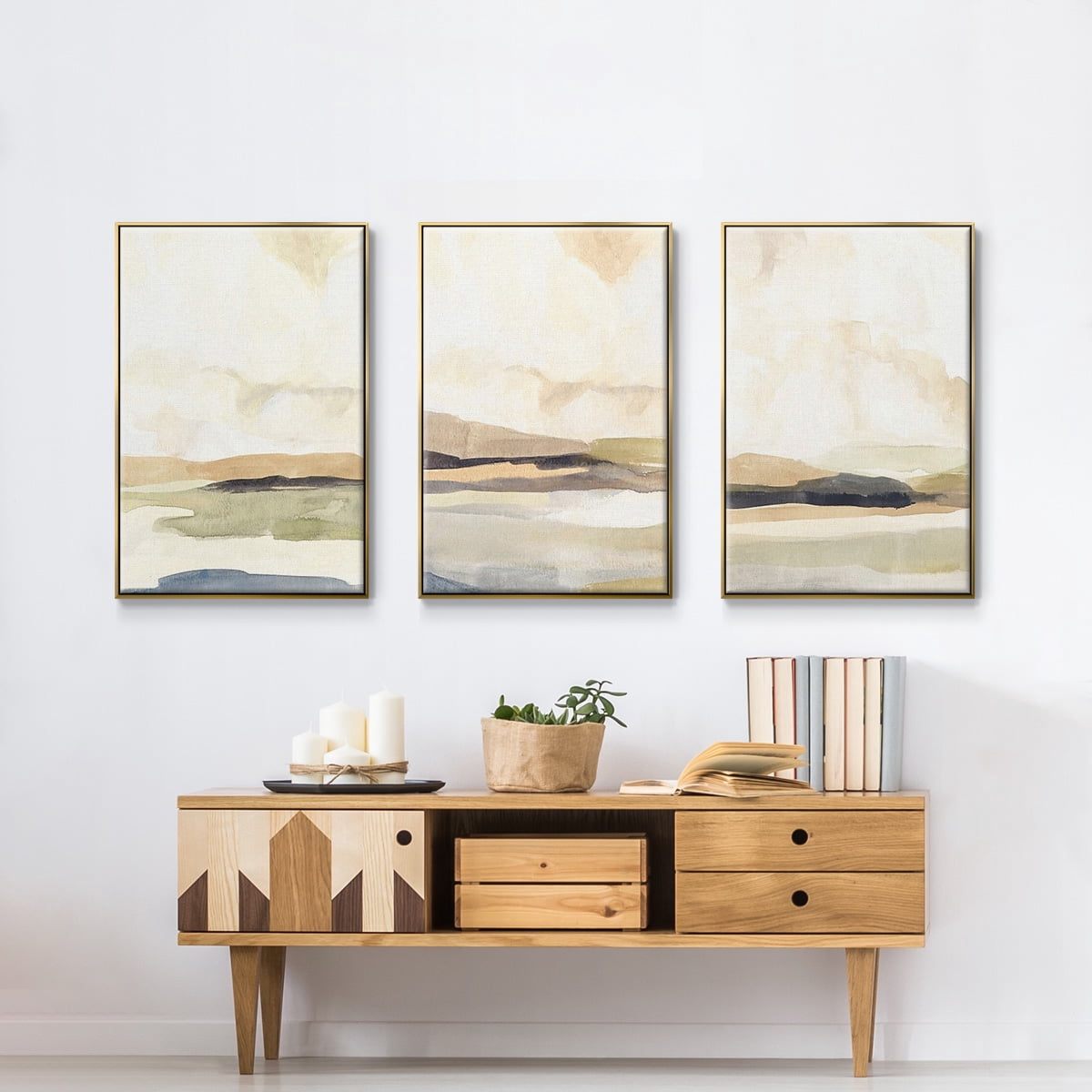 Abstract Neutral Tone Framed Wall Art – Slate Movement I – Premium Gallery Wrapped Canvas, L Floating Frame, 3 Piece Set, Ready to Hang