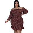 thumbnail image 1 of U.Vomade Nouvelle Grande Taille Robe à Manches Longues Nœud Floral Jupe Sirène à une Épaule, 1 of 5