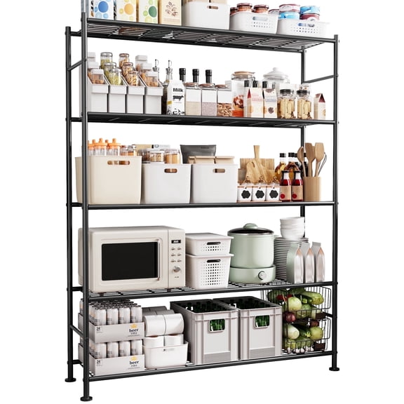 Sakugi 5-Tier Heavy Duty Wire Shelving Unit,47.2" × 12.6" × 60.3" Inches, 1500 lbs Capacity, Black