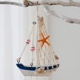 thumbnail image 4 of Carillón de viento de velero mediterráneo, modelo de barco flotante, carillón de viento artesanal con temática costera, marco rodante de metal, base de madera, diseño de 2 niveles, velero de, 4 of 9