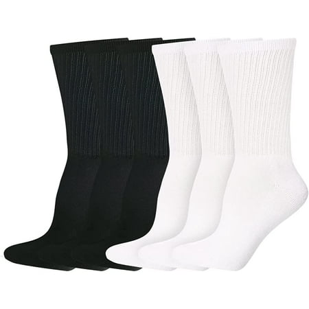 Chaussettes 100 % coton, sans latex ni élasthanne, lot de 6, 3 blanches et  3 noires, convient aux femmes de taille 5 à 9.