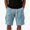 thumbnail image 3 of Men's Waffle Knit Cargo Shorts with Drawstring Elastic Waist and Multiple Pockets, Solid Color Casual Summer Bottoms, Loose Fit Workwear Pants for Outdoor Activities, 3 of 5