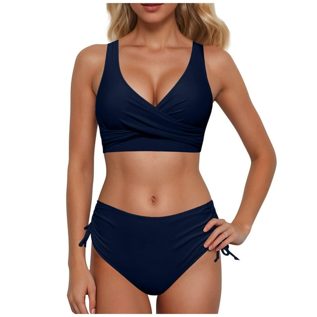 Kcodviy Women High Waisted Bikini athletic Swimsuits with Shorts Push Up Two Piece Women Swimsuit Size 16 Swimsuits Vintage Swimsuit Two Piece Retro Ruched High Waist Print Bikini Set
