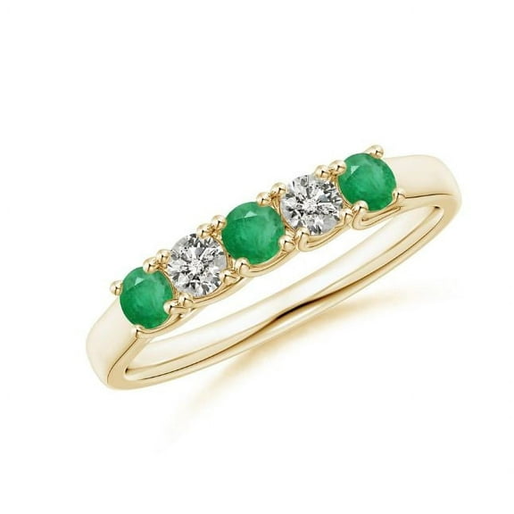 Round Shape Green Emerald CZ Diamond Eternity Band Ring Women 925 Sterling Silver Yellow Gold Plated May Birthstone Wedding Anniversary Gift Gemstone Jewelry