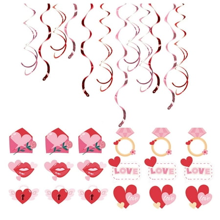 

Valentines Day Decorations Spiral Pendant 18 Piece（6 Types Of Cards 3 Pcs For Each Type）and 30 Spiral Ribbons Set Swirl Pendant Valentine s Day Party Decoration Supplies Sexy Party Dress for Women