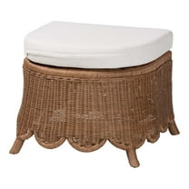 bali & pari Natural Rattan Footstool with Cushion - Handwoven Wicker Ottoman