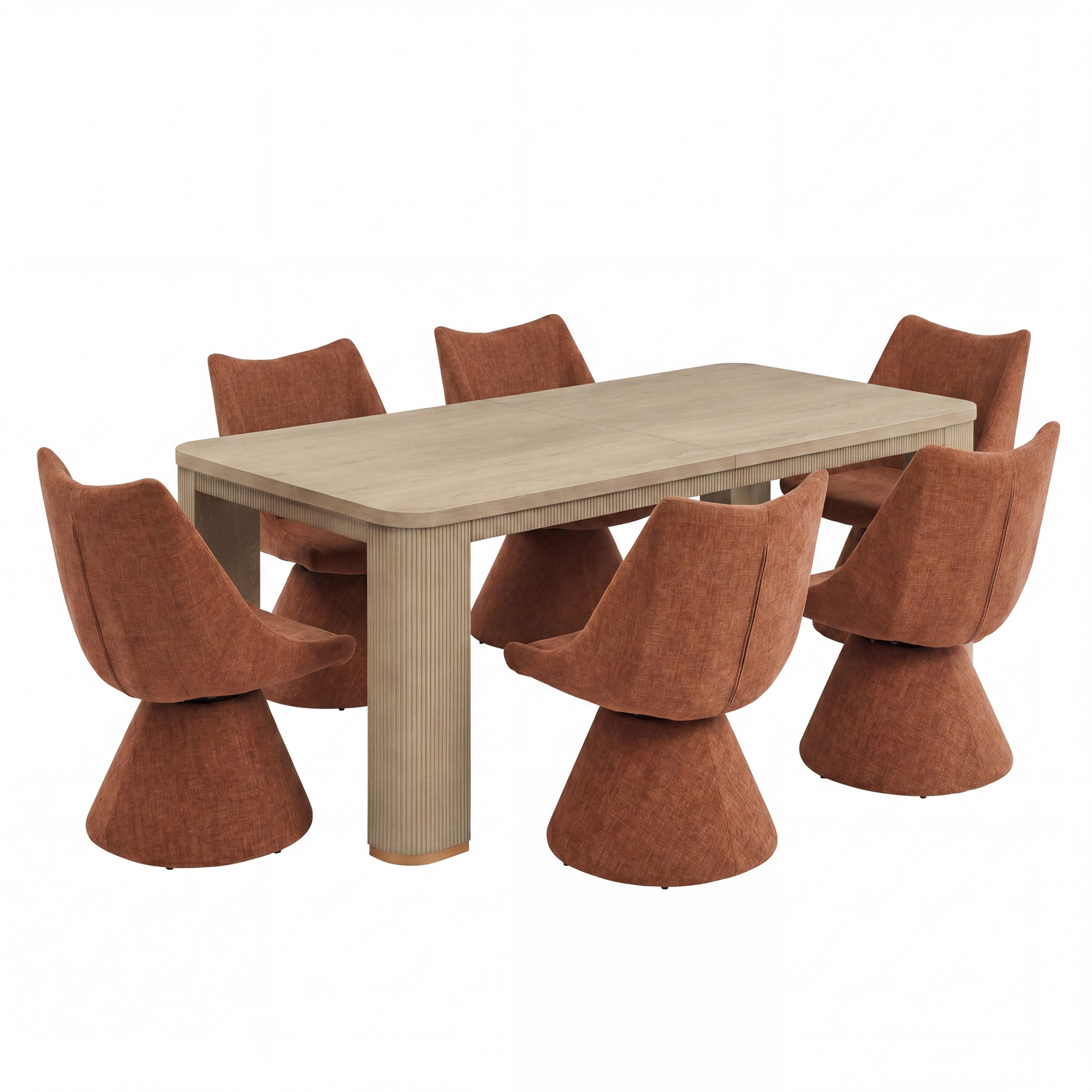 Christopher Knight Home 7-Piece Modern Swivel Upholstered Dining Chairs with 90" Table, Light Ash+Brown