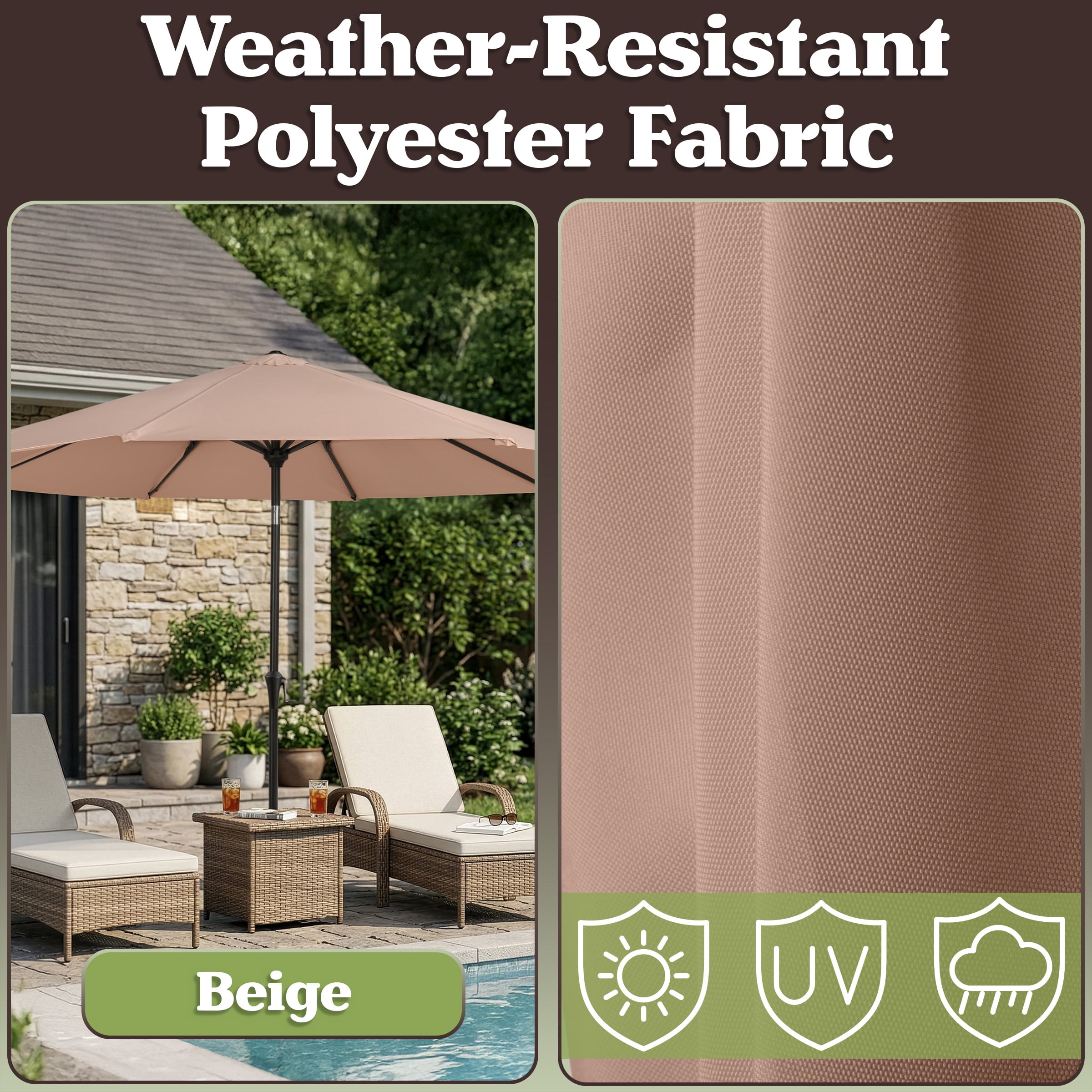 Villacera 9FT Outdoor Patio Umbrella Shade with Auto Tilt, Beige